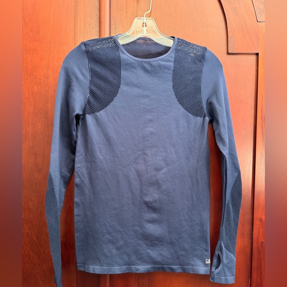 C & C California Performance Women Navy Athleisure Long Sleeve Top Wicking Sz S